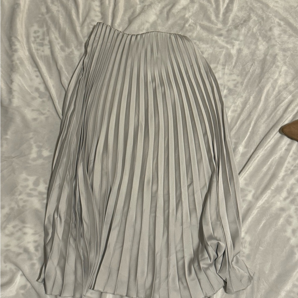 Zara Silver Pleated Midi Skirt